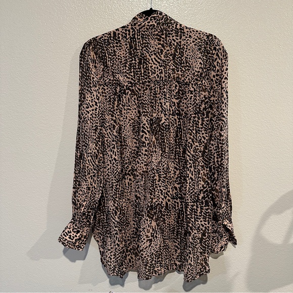 REISS Tora Cheetah Print Tie- Neck Boho Animal Print Blouse - Picture 4 of 8